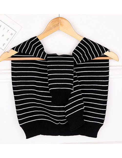 Fashion F51 Black Stripes Knitted Knotted Small Shawl