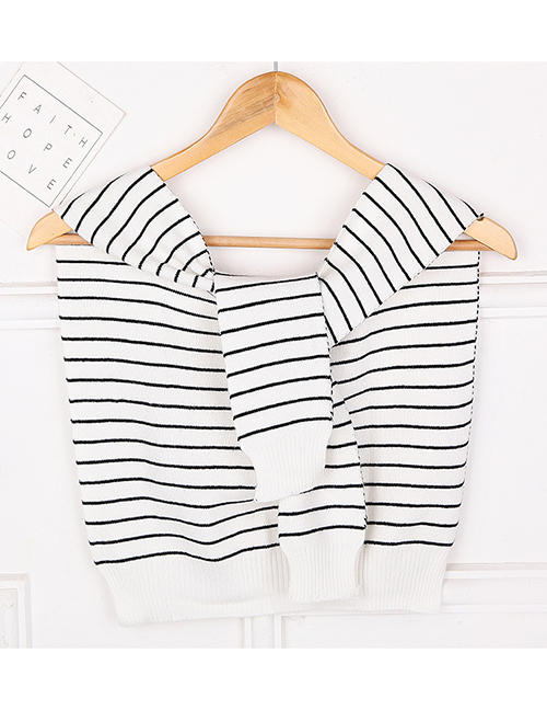 Fashion F51 White Stripes Knitted Knotted Small Shawl