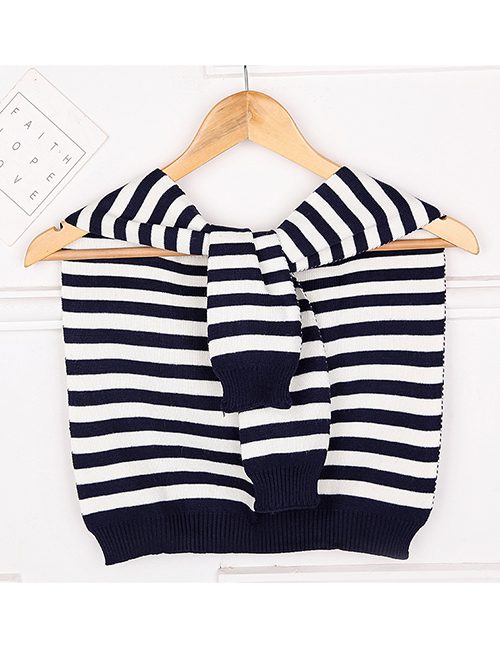 Fashion F51 Navy Stripes Knitted Knotted Small Shawl