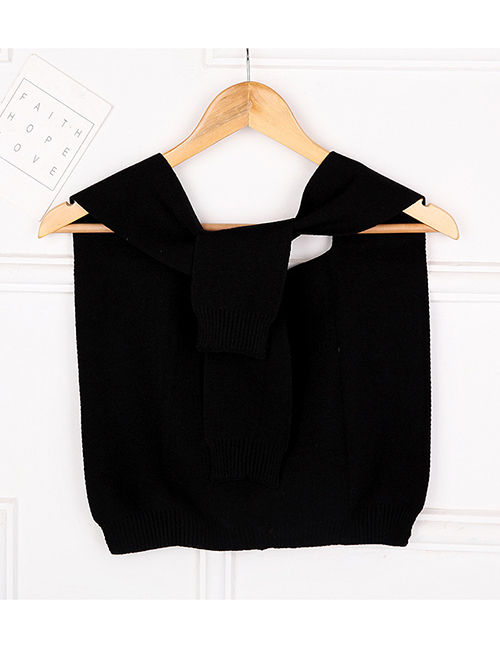 Fashion F51 Black Knitted Knotted Small Shawl