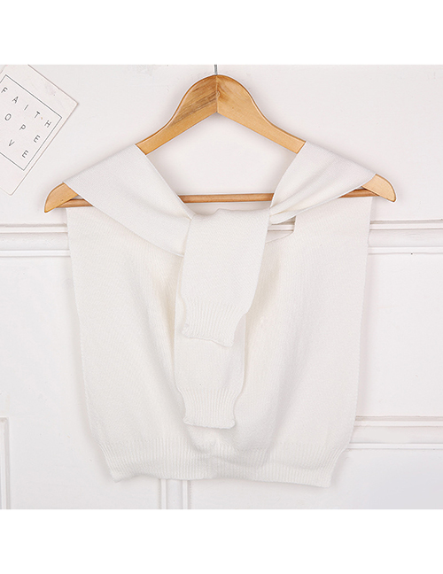 Fashion F51 Milk White Knitted Knotted Small Shawl