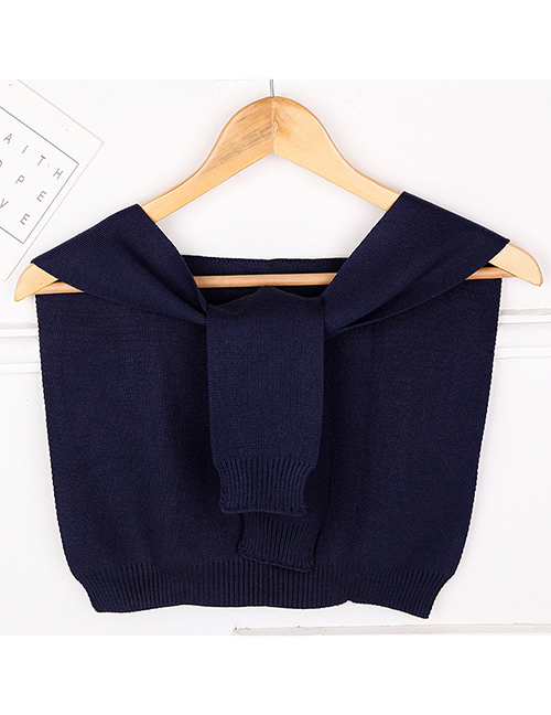 Fashion F51 Navy Knitted Knotted Small Shawl