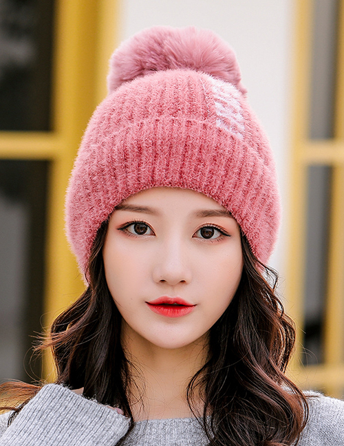 Fashion Leather Red Velvet Knitted Wool Cap