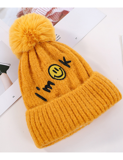Fashion Yellow Embroidered Smiley Face And Cashmere Hat