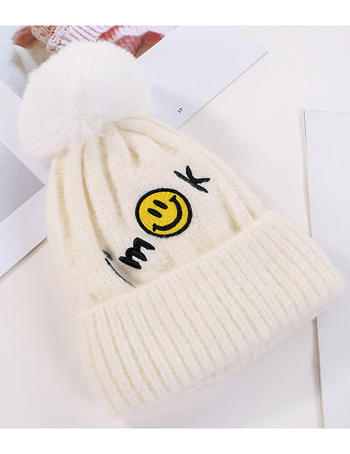 Fashion White Embroidered Smiley Face And Cashmere Hat