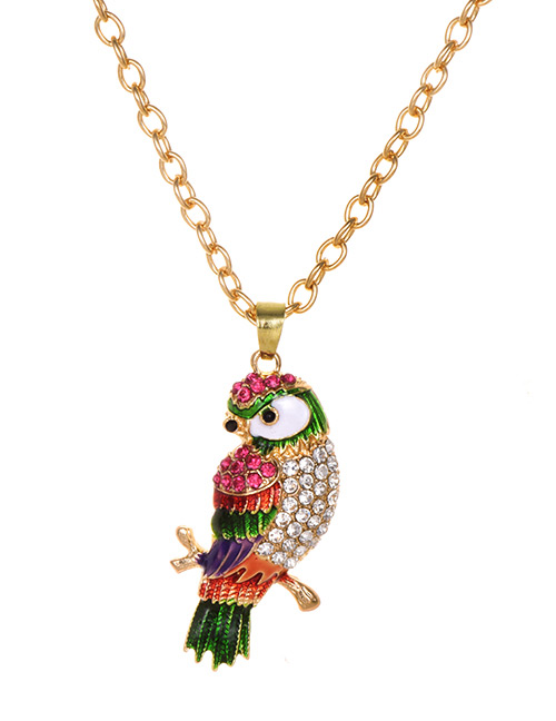 Fashion Red Alloy Diamond Parrot Necklace