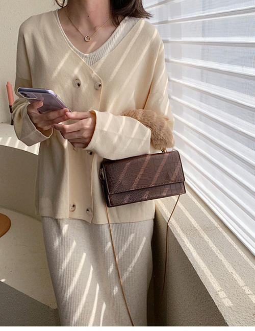Fashion Brown Chain Plush Mobile Messenger Bag