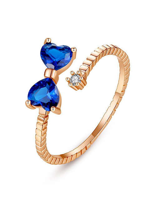 Fashion Blue Zirconium Rose Gold Bow Open Ring