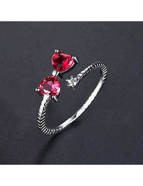 Fashion Red Zirconium And Platinum Bow Open Ring