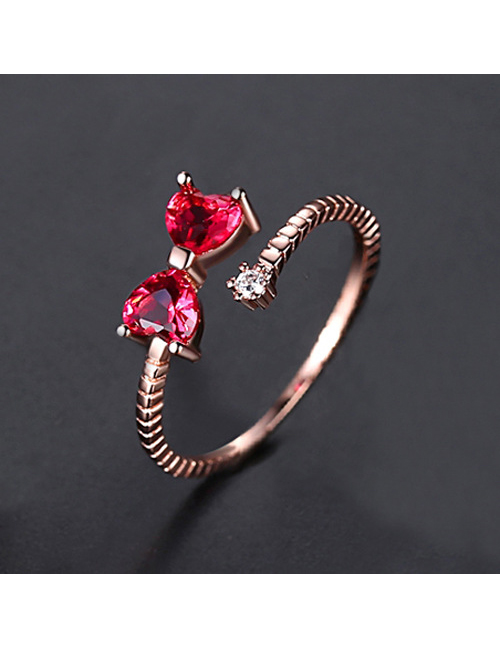 Fashion Red Zirconium Rose Gold Bow Open Ring