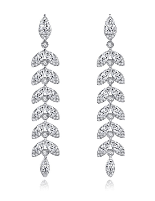 Fashion Platinum Leaf Copper Inlay Zircon Earrings