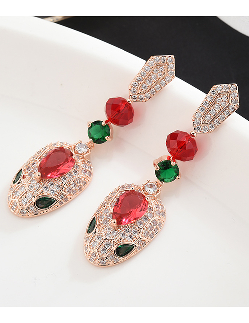 Fashion Red  Sterling Silver Needle Micro-inlaid Zircon Snake Earrings