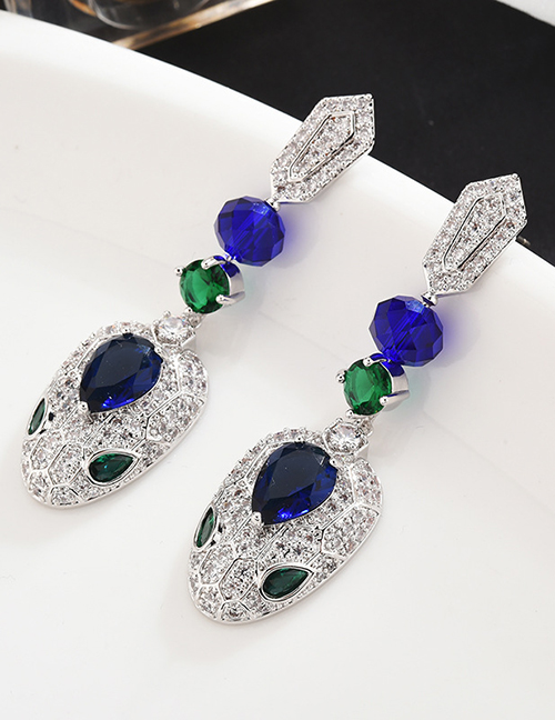 Fashion Blue  Sterling Silver Needle Micro-inlaid Zircon Snake Earrings