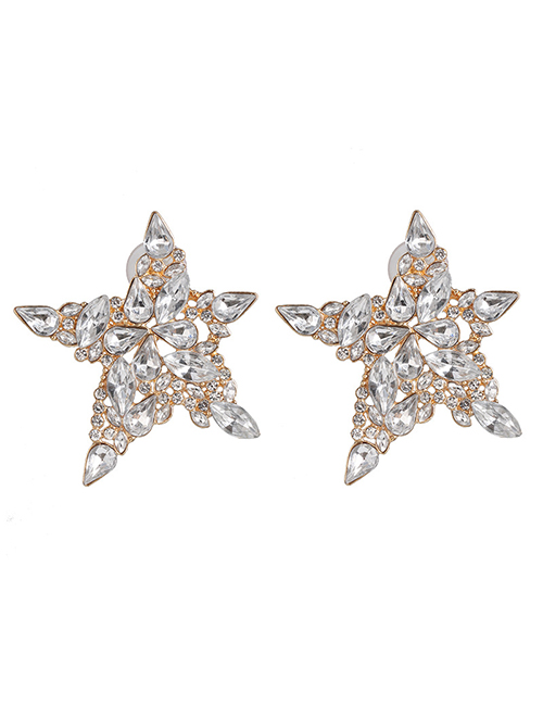 Fashion White Pentagram Earrings: Colored Diamonds: Micro-set
