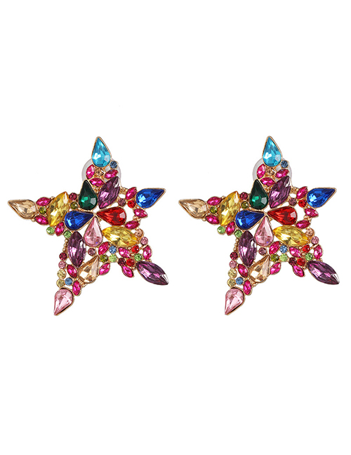 Fashion Color Pentagram Earrings: Colored Diamonds: Micro-set