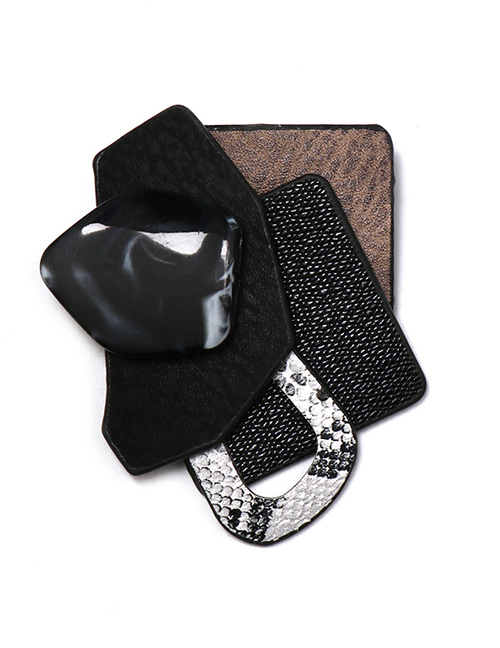 Fashion Black Geometric Diamond-studded Resin Brooch