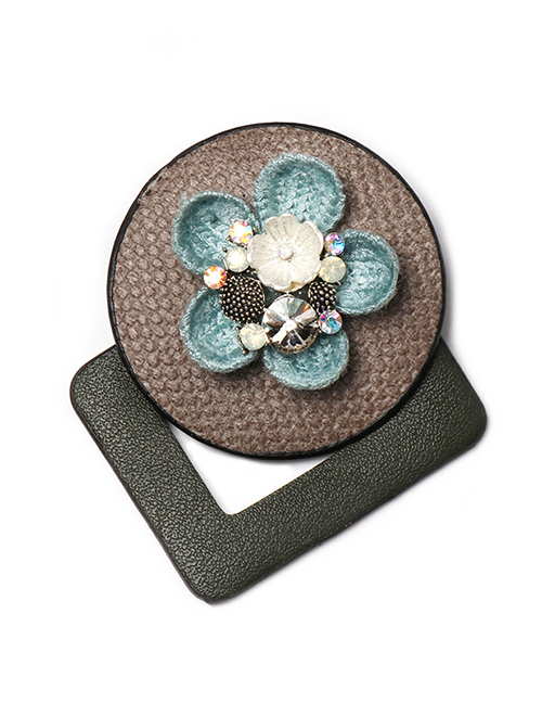 Fashion Green Flower Geometric Form Leather Brooch