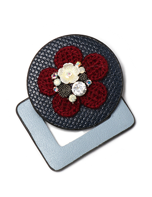 Fashion Blue Flower Geometric Form Leather Brooch