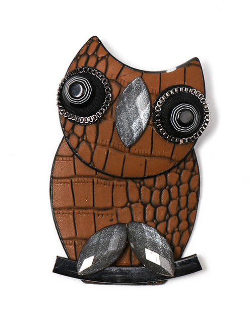 Fashion Brown Owl Leather Brooch