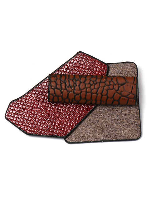 Fashion Red-brown Geometric Diamond-studded Resin Brooch