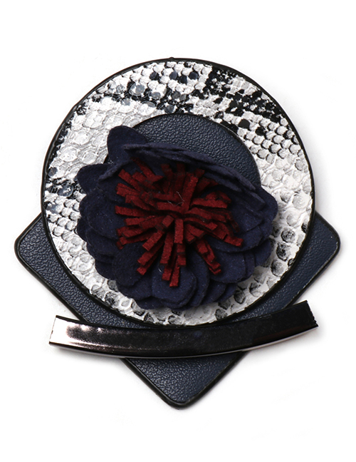 Fashion Blue Flower Geometric Form Leather Brooch
