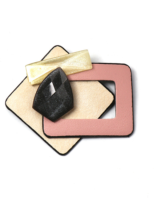 Fashion Pink Geometric Diamond-studded Resin Brooch