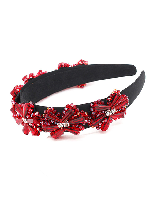 Fashion Red Crystal Stitching Geometric Flower Headband