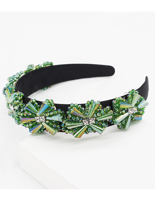 Fashion Green Crystal Stitching Geometric Flower Headband