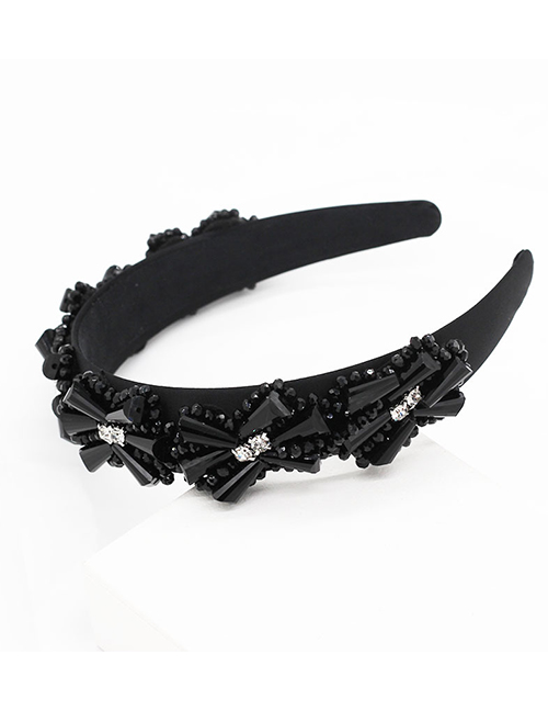 Fashion Black Crystal Stitching Geometric Flower Headband