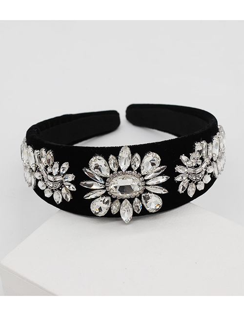 Fashion Black Full Diamond Geometric Flower Headband