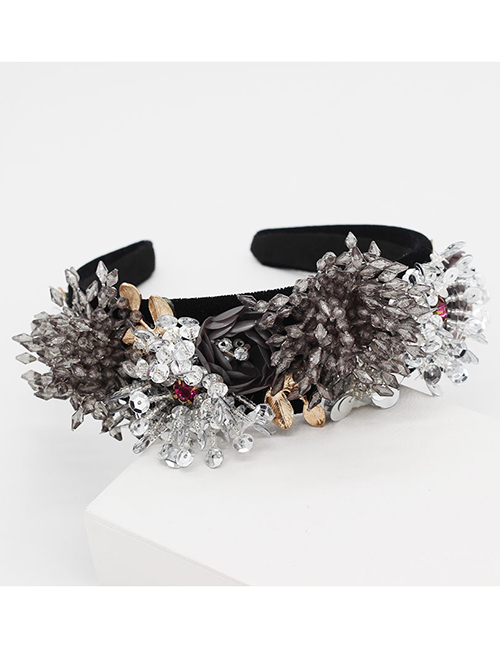 Fashion Black Crystal Fringed Geometric Flower Headband
