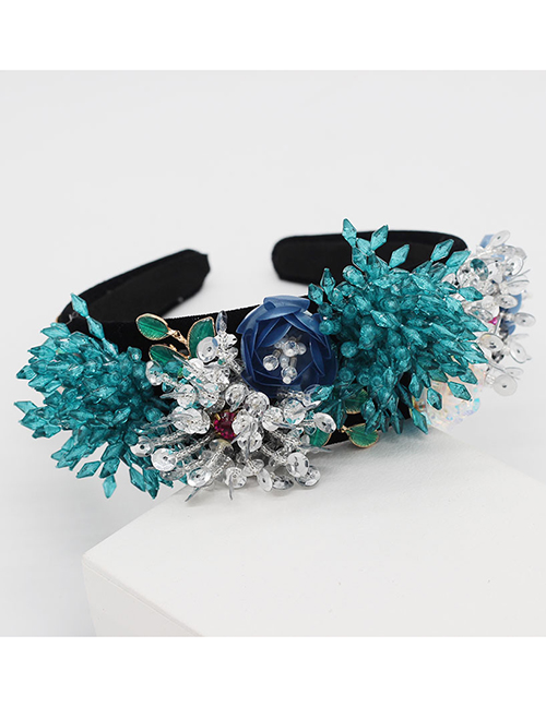 Fashion Blue Crystal Fringed Geometric Flower Headband