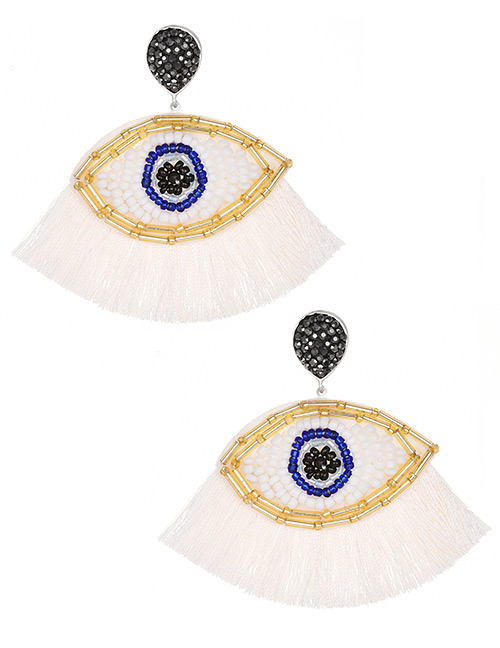 Fashion Creamy-white Resin Beaded Eye Tassel Earrings