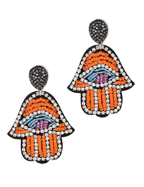 Fashion Orange Resin Rhinestone Beaded Palm Earrings