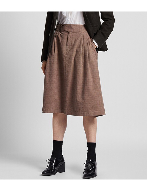 Fashion Khaki Cotton Pleated Skirt