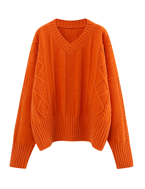 Fashion Orange V-neck Knit Sweater