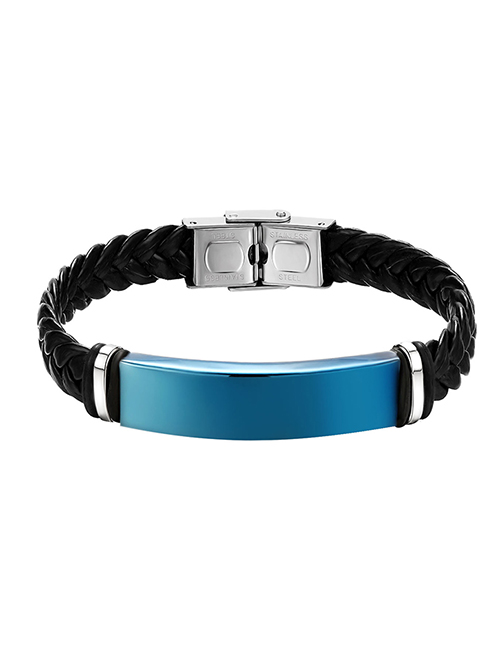 Fashion Blue Stainless Steel Magnetic Buckle Leather Bracelet