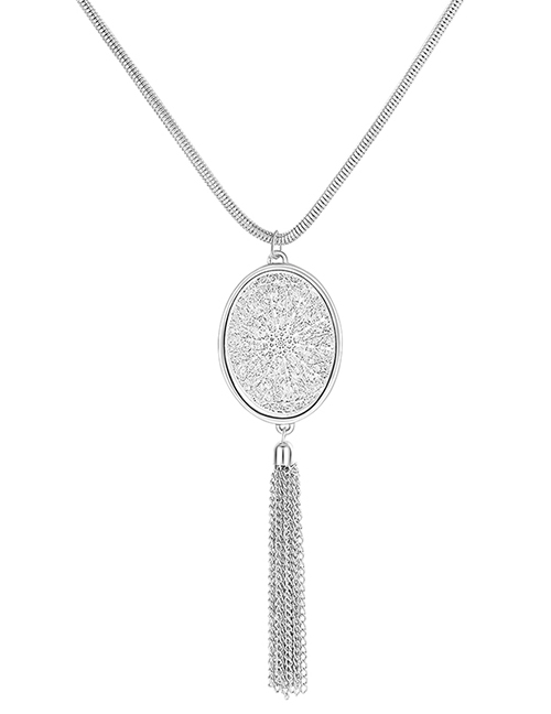 Fashion Silver Round Fringed Sweater Chain