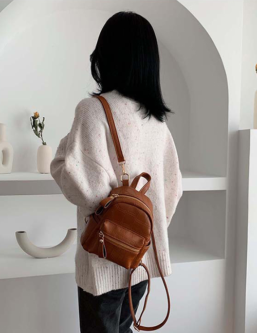 Fashion Brown Pu Leather Stone Shoulder Bag