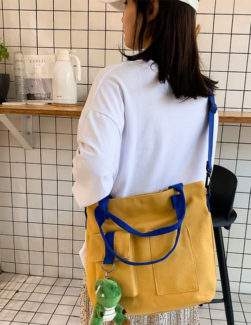 Fashion Yellow Belt Pendant Canvas Stitching Webbing Crossbody Shoulder Bag