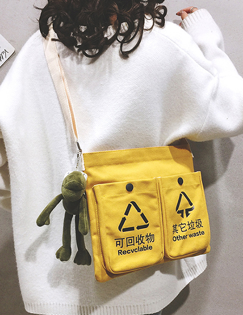 Fashion Yellow Belt Pendant Multi-pocket Canvas Portable Messenger Bag