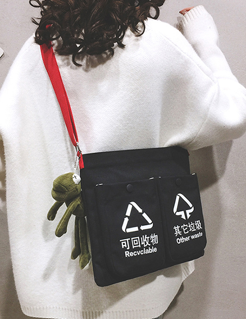 Fashion Black Belt Pendant Multi-pocket Canvas Portable Messenger Bag