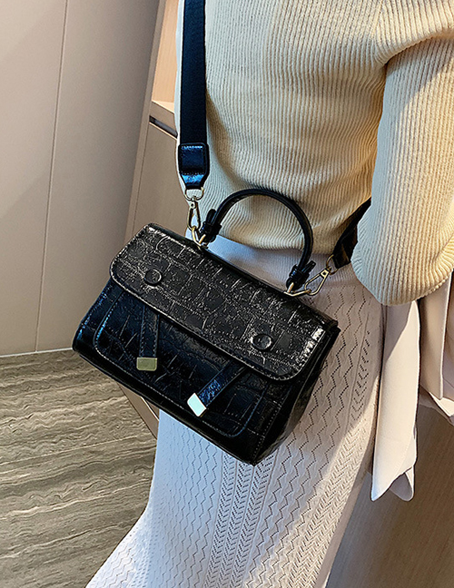 Fashion Black Embroidered Line Stone Pattern Shoulder Bag