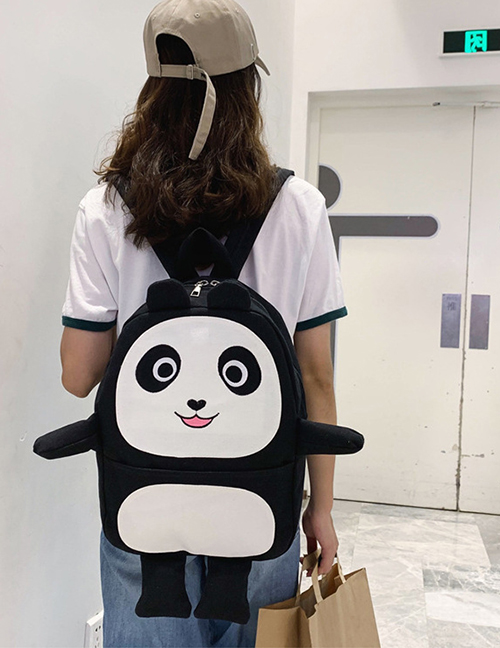 Fashion White Panda Hand-painted Canvas Backpack