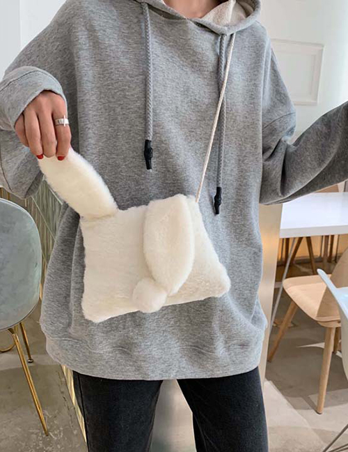 Fashion White Plush Rabbit Chain Shoulder Messenger Bag