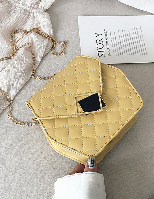 Fashion Yellow Embroidery Thread Hex Square Lock Single Shoulder Diagonal Package