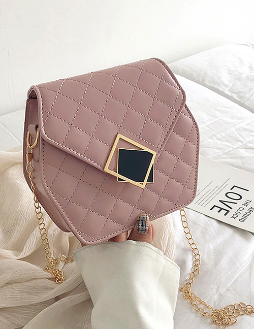 Fashion Pink Embroidery Thread Hex Square Lock Single Shoulder Diagonal Package