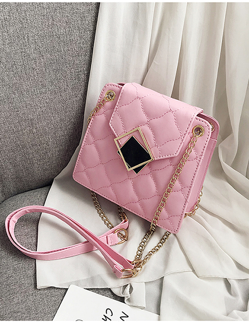 Fashion Pink Embroidered Line Ribbed Shoulder Messenger Bag