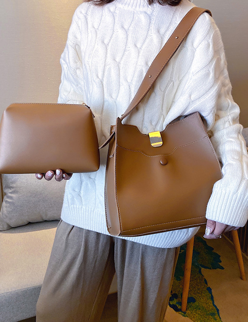 Fashion Brown Lock Single Shoulder Messenger Bag