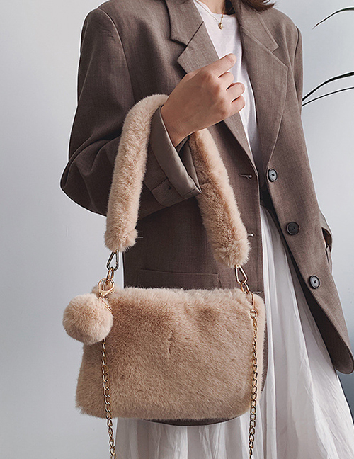 Fashion Khaki Chain Fur Single Shoulder Messenger Bag